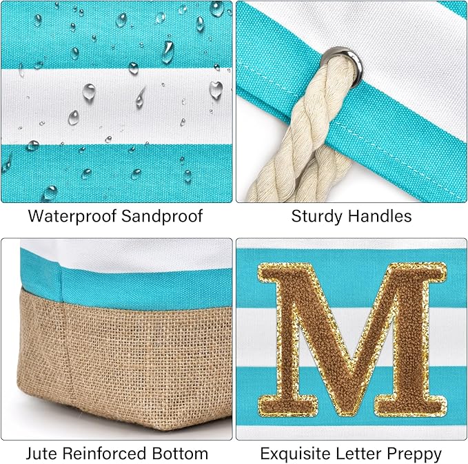 Becokan Beach Bag Initial Beach Tote - Image 2