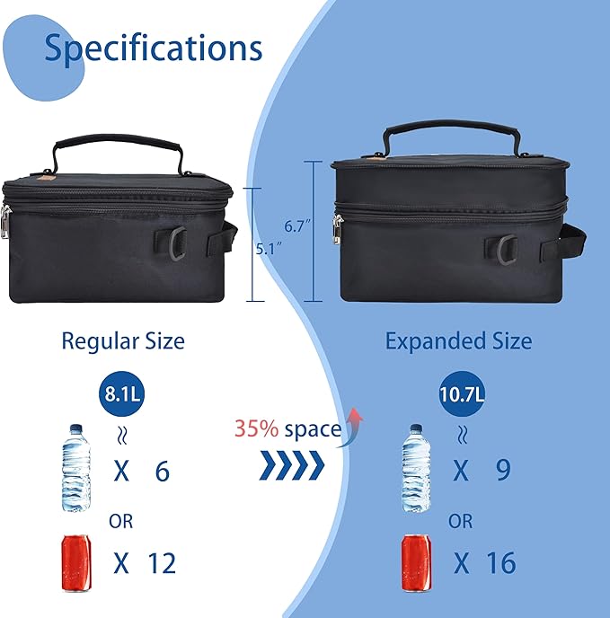 Expandable Lunch Bag for Men, Insulated Lunch Box, Portable Large Cooler Bag - Image 2