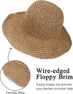 Womens Wide Brim Straw Sun Hat Foldable Floppy Crochet Beach Hat - Image 4