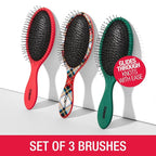 Conair Detangling Hair Brush Set 3 Pack, Use Wet and Dry and ideal for All Hair Types, Detangler Brushes for Women and girls, gifts for her, Tartan, Red, Green