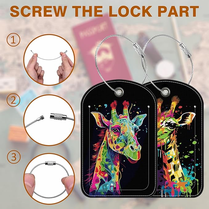 Bright Colourful Giraffe Leather Luggage Tag - Image 4