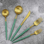 Green Handle Matte Gold Silverware, Gugrida 5-Piece 18/10 Stainless Steel - Image 6