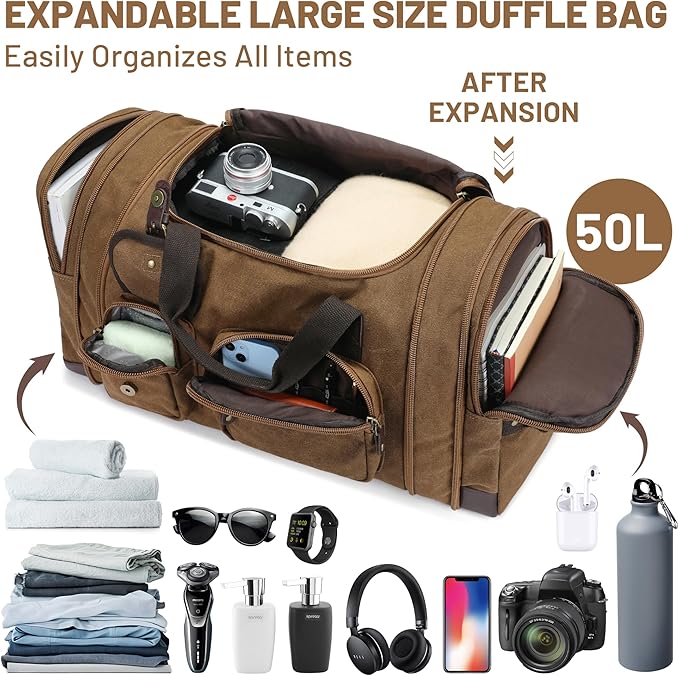 Travel Duffle Bag for Men, Heavy Duty Canvas Duffle Bag, Carryon Bags for - Image 4