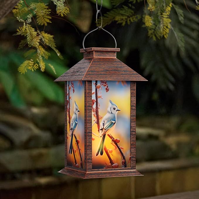Outdoor Solar Lanterns, Waterproof Blue Jay Hanging Lantern by AFINETH