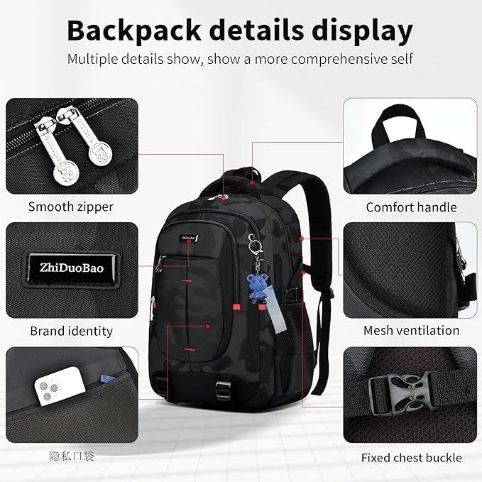 Backpack for School Boys Backpacks for Kids Camo Bookbag for Middle School Bags - Image 5