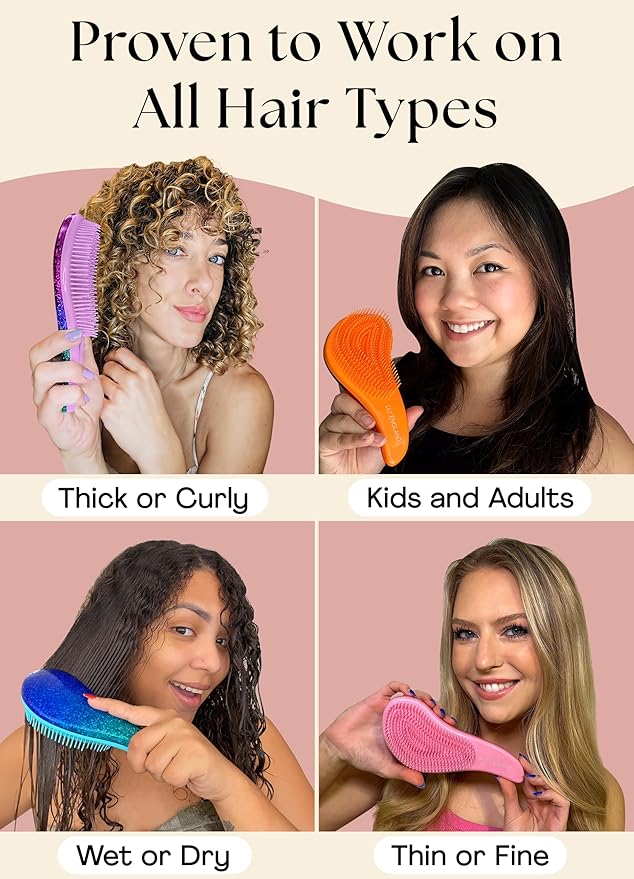 Lily England Detangler Hair Brush for Curly, Thick, Straight & Natural Hair - Gentle Detangling Brush for Women, Kids & Toddlers with Flexible Bristles - Smooth Hairbrush for Wet & Dry Hair, Ombre