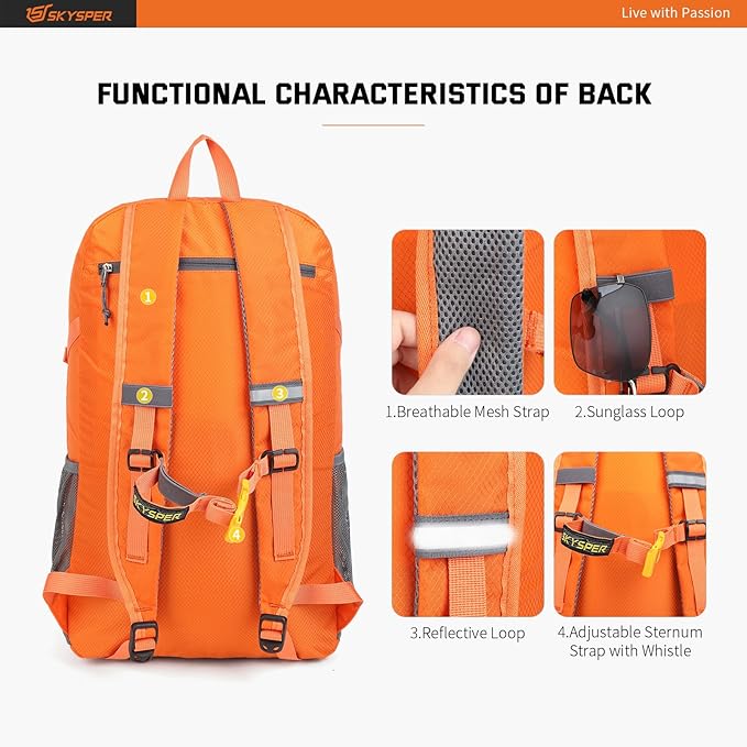 SKYSPER Lightweight Packable Backpack - 30L Hiking Daypack - Image 4