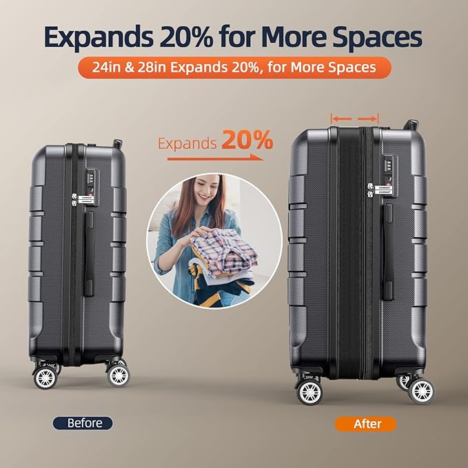 SHOWKOO Luggage Sets Expandable PC+ABS Durable Suitcase Double Wheels TSA Lock - Image 4