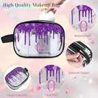 Personalized Transparent Makeup Bag with Name, Travel Clear Cosmetic Bag for Women, Friends, Mother's Day, Bridesmaid, Bride, Wedding, Graduation, Deep Purple Sequins Fluid Shape