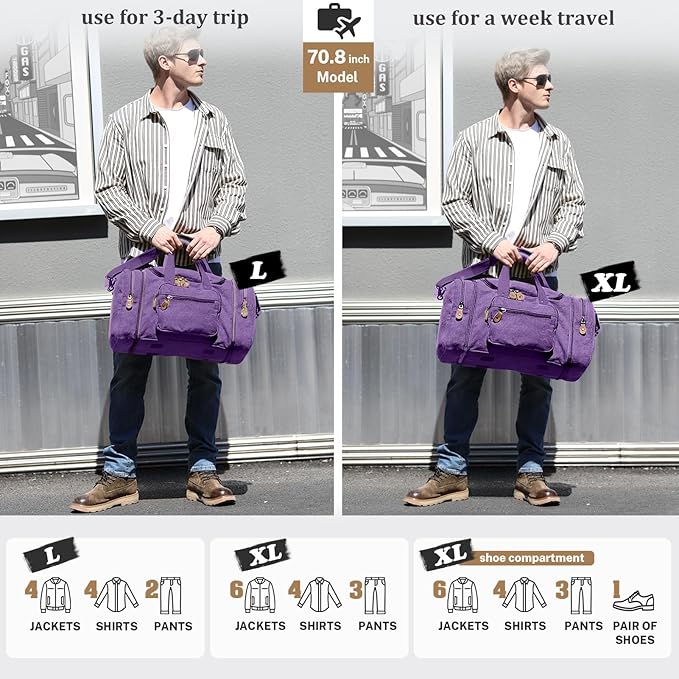 Gonex Canvas Duffle Bag for Travel 50L Expandable Duffel Weekend Overnight Bag - Image 6