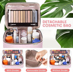 Large Makeup Bag with Mirror Double Layer Travel Make Up Organizer Case - Image 3