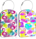 2 PCS Leather Luggage Tag for Suitcase Tropical Leaf and Flamingo Travel by Unknown