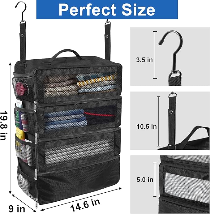 Suitcase Organizer, Travel Luggage Organizer Portable Hanging Travel Shelves - Image 4