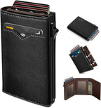 Wallet for Men, with Cash Pocket 2 ID Window 9-13 Cards, Metal Case Smart Slim by Miyozi