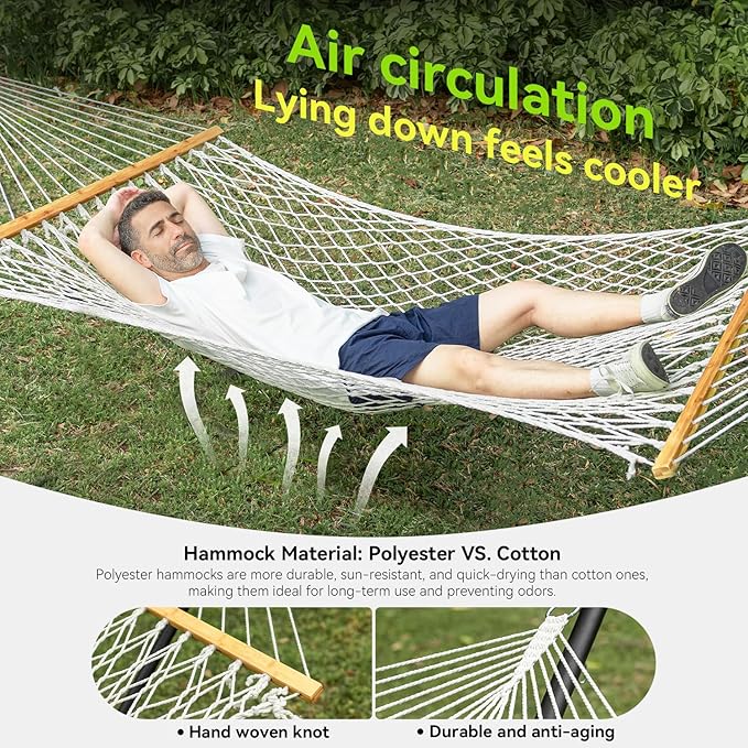 Double Hammock for 2 Person, Handwoven Cotton Rope Hammock - Image 4