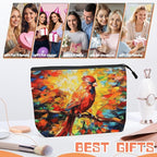 Cosmetic Bags Travel Makeup Toilet Case Waterproof Pouch for Women Girls 6.7X9.45inches - Red Bird Perched on Branch