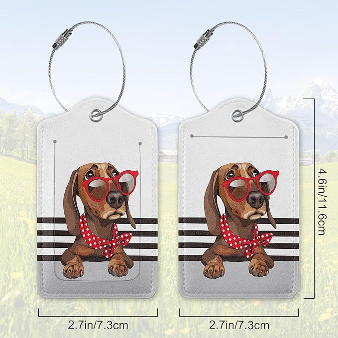 2 Pack Leather Luggage Tag for Suitcase Cool Dachshund Cute Animal Unique - Image 2