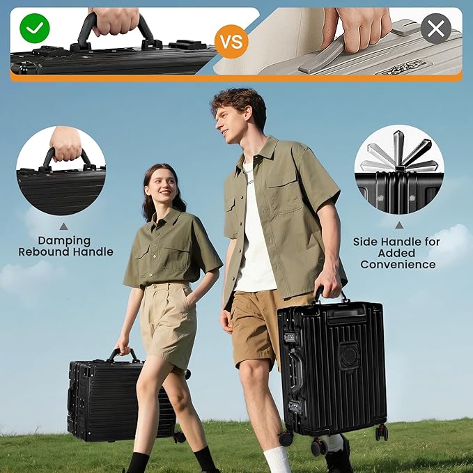 26 Inch Checked Luggage with Spinner Wheels, No Zipper Aluminum Frame Hard - Image 7