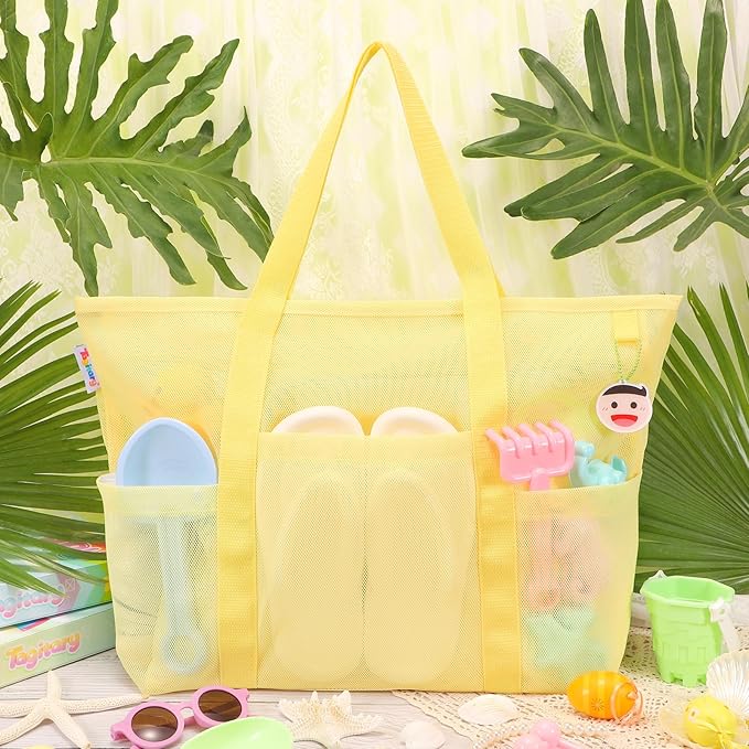 Tagitary Mesh Beach Bag with Zipper Large Beach Tote Waterproof Sandproof with - Image 2