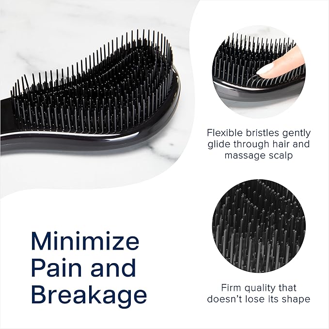 Crave Naturals Glide Thru Detangling Brush, Detangler Brush for Curly, Straight, Wet and Dry Hair Comb for Adults and Kids, Hair Accessories for Women, Black (Pack of 2)