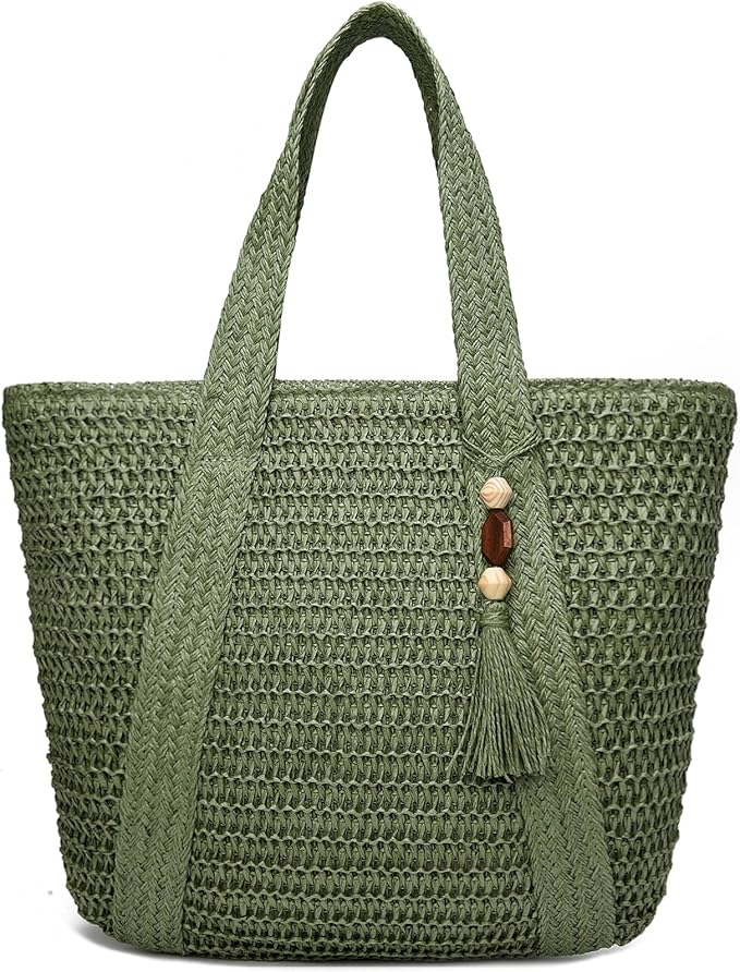 Straw Beach Bags for Women Woven Beach Tote Bag Casual Boho Large Shoulder by YAVCOOL