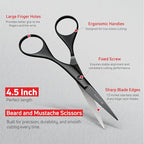 Suvorna Premium Beard & Mustache Set with Beard scissors for men, Straight Razor with blades- Facial Hair/Nose/Eyebrow Scissors - Slant Tweezers (6 Pcs Black)