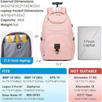 Boavan Rolling Backpack for Women, 17.3 Inch Wheeled Laptop Backpack, Large - Image 2