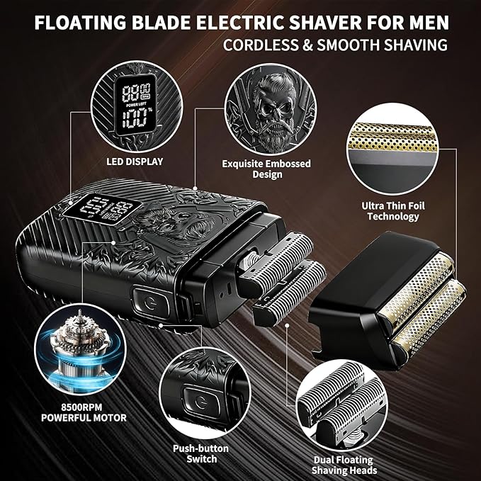 Professional Cordless Mens Hair Clippers & Beard Trimmer and Electric Shavers Kits & Sets,Metal Hair Clippers Cutting Grooming Kit with Long Battery Life for Family Barber Use (Black)