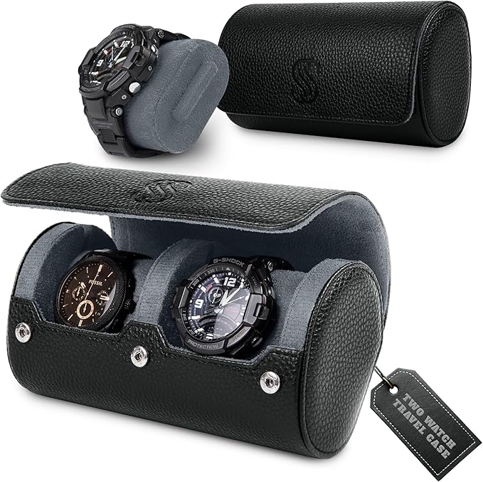 2 Watch Travel Case for Men – Sleek Faux Leather Organizer for Smart & Luxury by Unknown