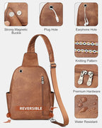 FADEON Large Sling Bag for Women, Leather Crossbody Purse Designer Anti Theft - Image 7