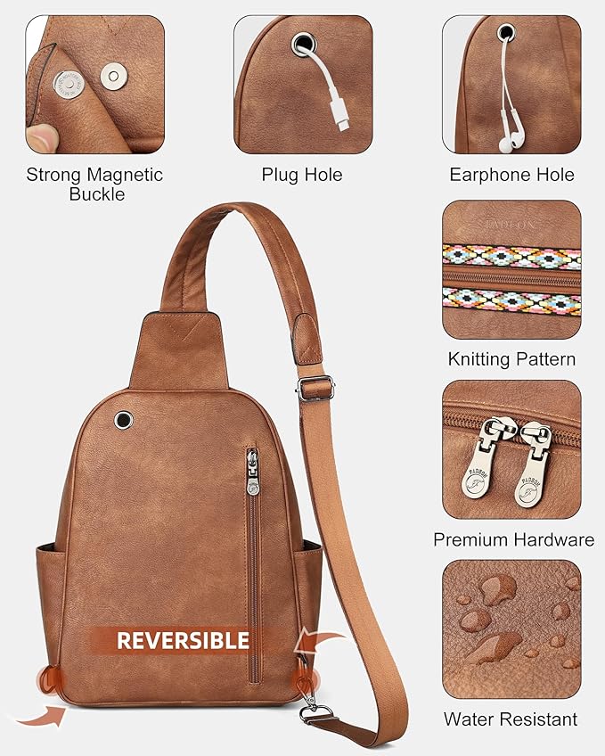 FADEON Large Sling Bag for Women, Leather Crossbody Purse Designer Anti Theft - Image 7