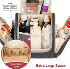 Hanging Toiletry Bag for Women & Men, Cruise Ship Travel Essentials, Holds Full Size Shampoo, with Dry and Wet Separation Cosmetic Bag, Makeup Organizer Bag, Bathroom Water-resistant Bag, Grey