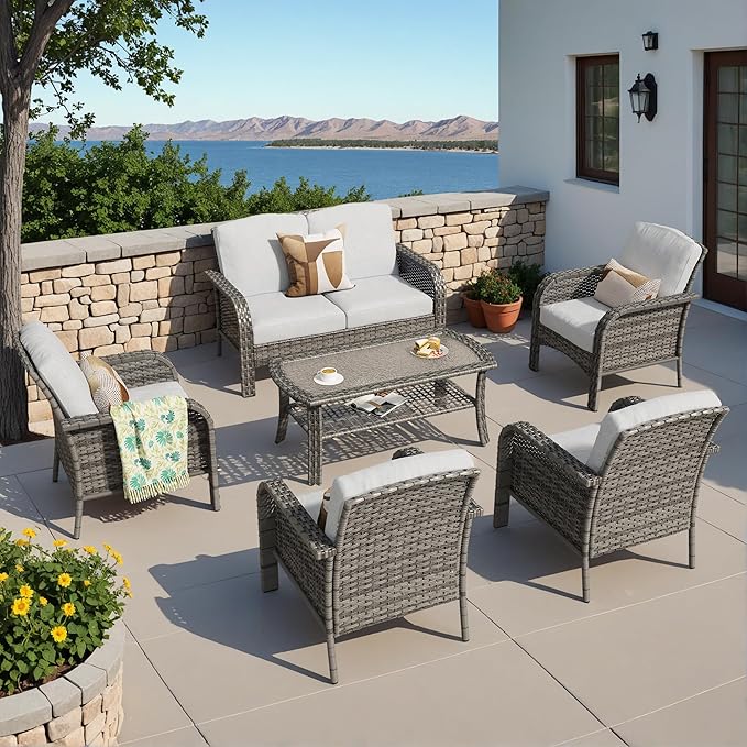 HOOOWOOO Patio Furniture Set, 6 Pieces Outdoor Conversation Set, All Weather by DesignforBetterLife