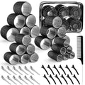 4 Sizes Self-Grip Hair Rollers Set - 50 Pcs Jumbo Curlers for Long, Short Hair and Bangs (25mm, 36mm, 48mm, 60mm) With Clips, Black