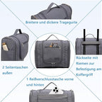 Hanging Toiletry Bag for Men, Travel Makeup with Metal Swivel Hook, Organizer for Full Sized Cosmetics and Toiletries, Water-Resistant Nylon, Grey