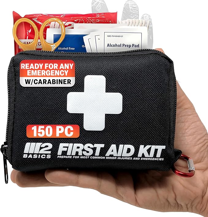 M2 BASICS All-Purpose 150 Piece First Aid Kit | Car, Survival | Small Emergency by M2BASICS