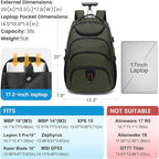 Boavan Rolling Backpack, 17 inch Water Resistant Wheeled Backpack, Carry on - Image 2