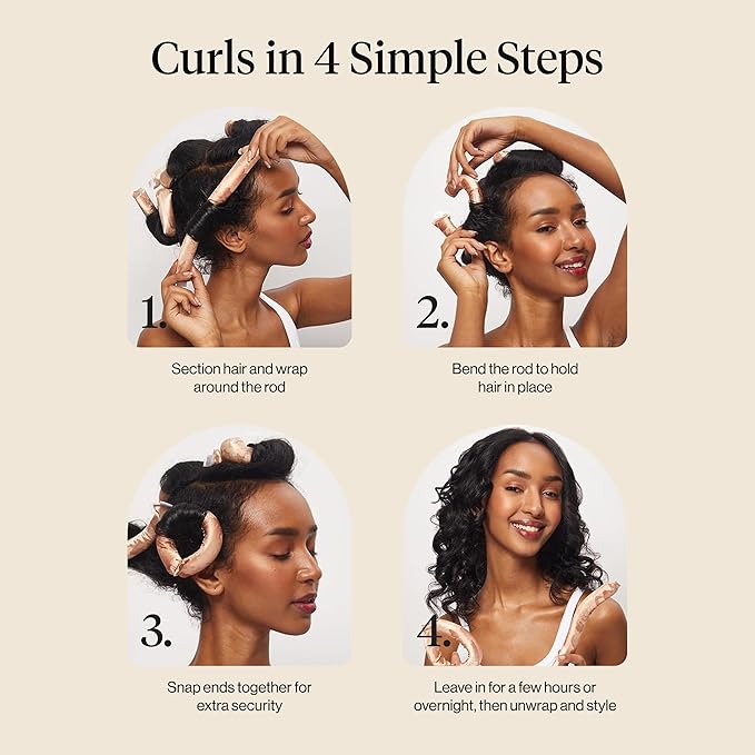 Disney & Kitsch Satin Heatless Curling Rod - Hair Curler Set, Heatless Curls Overnight, Hair Rollers for Soft Curls & Frizz-Free Styling, No Heat Curlers To Sleep in - 6pcs, Disney Princess