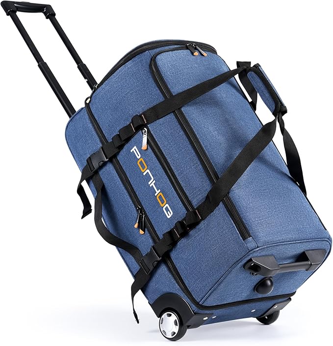 Rolling Duffle Bag with Wheels, Large Travel Duffel Bag with Shoe Compartment by Ponhog