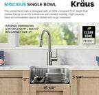 KRAUS Dex 17-inch Undermount 16 Gauge Stainless Steel Single Bowl ADA Kitchen - Image 4