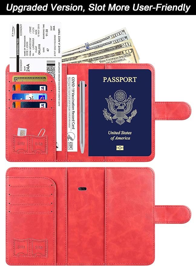 Airtag Passport Holder Cover Wallet Travel Essentials Leather Rfid Blocking - Image 2
