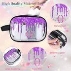 Personalized Name Clear Toiletry Bag, Large Travel PVC Cosmetic Bag Portable Makeup Organizer Bag for Women Bathroom Shower Essentials, Dark Voilet Purple Fluid Shape Glittering