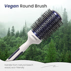 AIMIKE Nano Ionic Tech Large Round Brush, Ceramic Brush for Blow Drying, Styling and Boosting Volume, Natural Wood Handle - 2 Inch/52mm