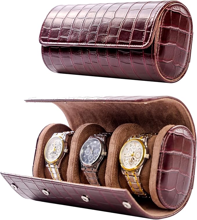 MR.OKAY 3 Watch Travel Case-Classic Leather Watch Case by MR.OKAY