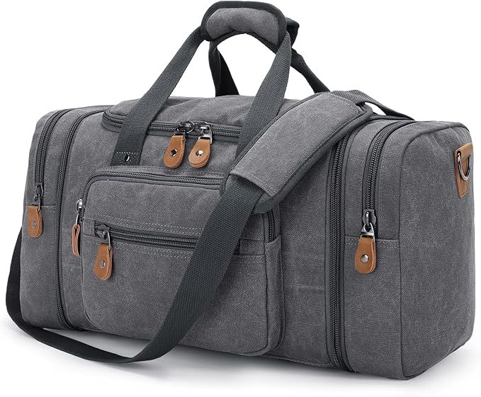 Gonex Canvas Duffle Bag for Travel, 60L Duffel Overnight Weekend Bag by Gonex