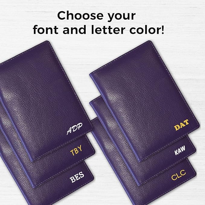 Personalized Monogrammed Dark Purple Leather RFID Passport Wallet - Image 3