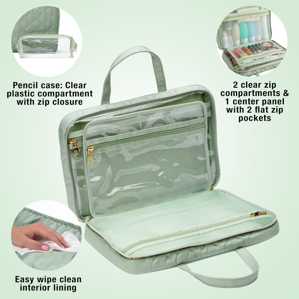 Travel Toiletry Bag with Handles (Sage Green / 1 Count (Pack of 1))