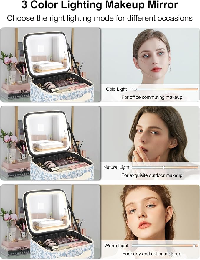 Chomeiu Makeup Bag with LED Mirror, Cute Cosmetic Bags Birthday Gifts - Image 4