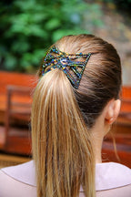 Decorative Beaded Fine Wire Hair Clip - Effortless, Adjustable Stretch Double Combs by HairZing No Damage, Creases, or Pain. (Earth - Medium)