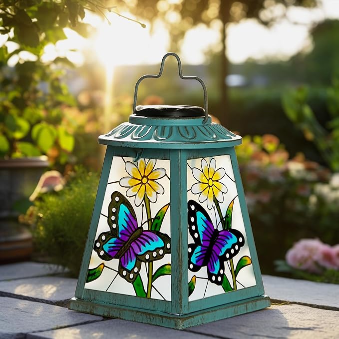 Butterfly Solar Lantern with Shepherd Hook, Outdoor Hanging Metal LED Garden - Image 7